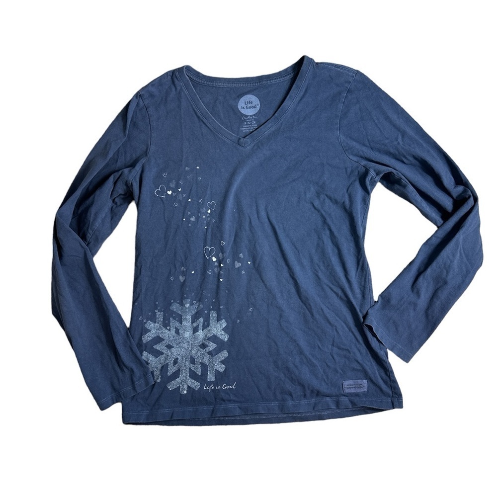 Life is Good Long Sleeve heart and snowflake design v-neck
